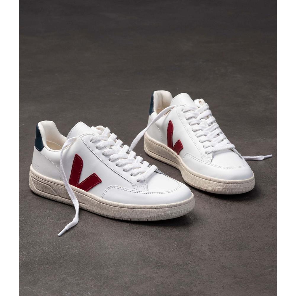 Veja V-12 LEATHER Tenisky Panske White/Red | SK 341PJJ